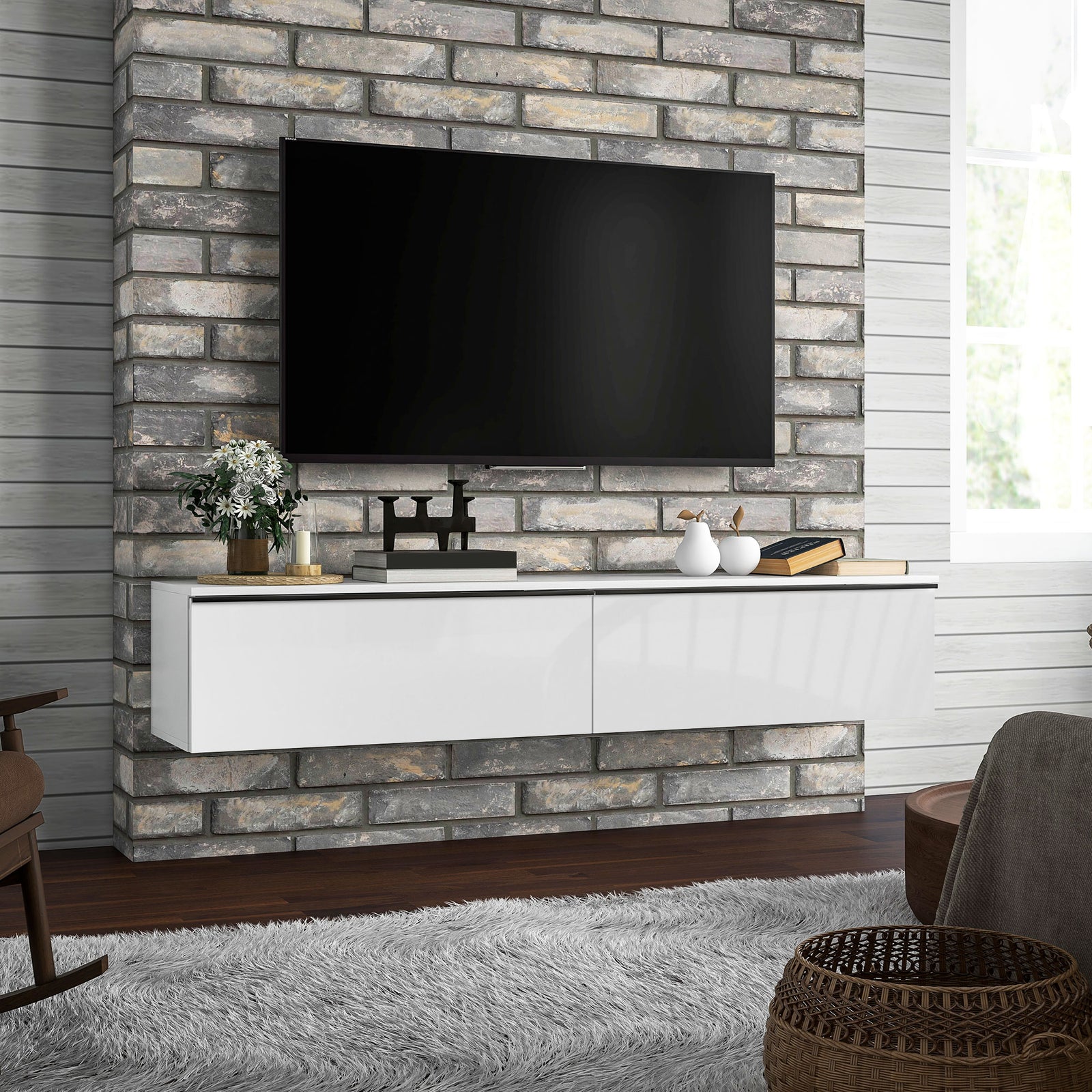 Wall Mounted Tv Stand With Storage | White