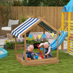 Sand Pit With Canopy, Blackboard, Toys, Sink, Seats, Flags For Kids | Brown
