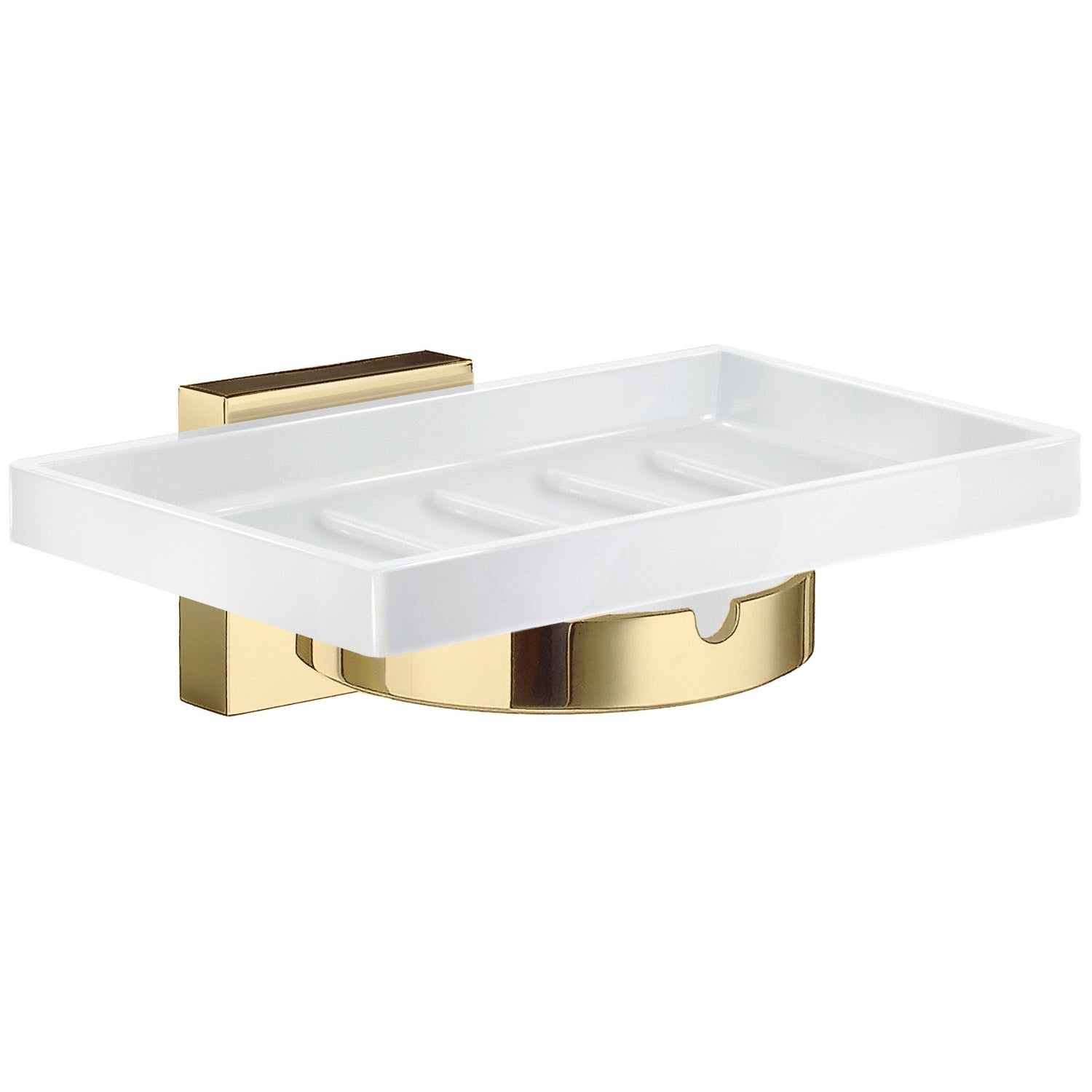 Porcelain Soap Dish With Square Wall Mounted Holder | Polished Brass