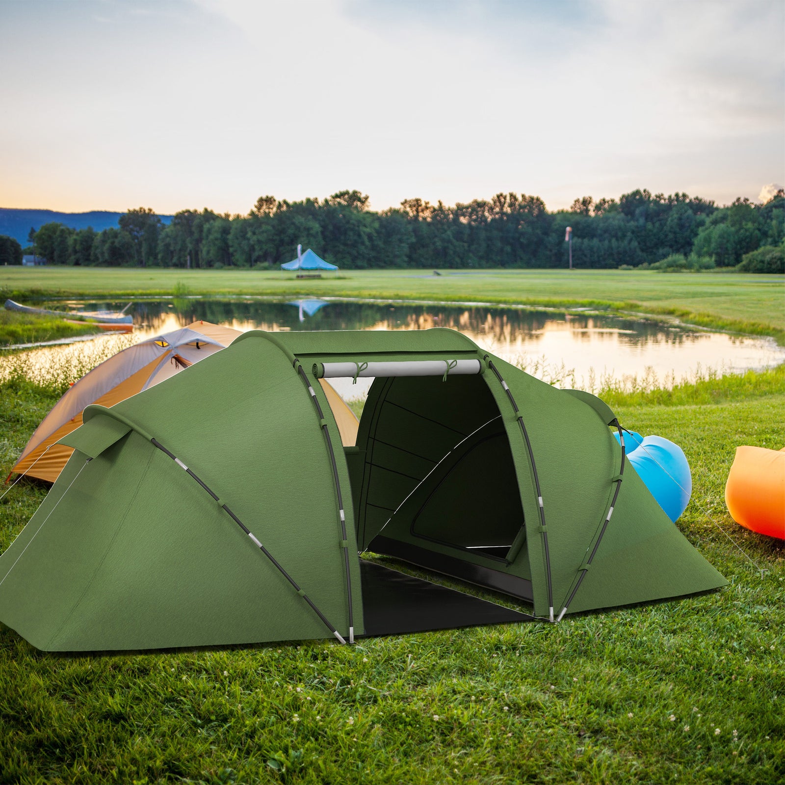 4-6 Persons Camping Tent Dome Family Travel Group Hiking | Dark Green