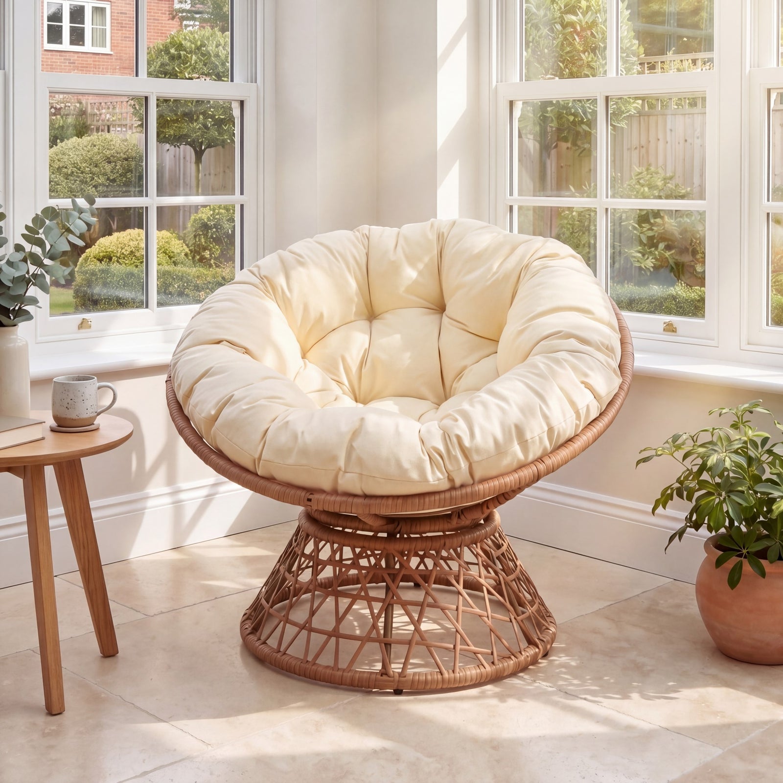 Liora Outdoor Or Indoor Swivel Papasan Chair | Cream