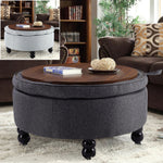 Round Linen Storage Ottoman With Removable Tray 70cm Dia X 45cm H