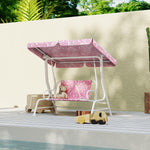Kids 2-seater Porch Swing With Seat Belts, Adjustable Canopy Pink