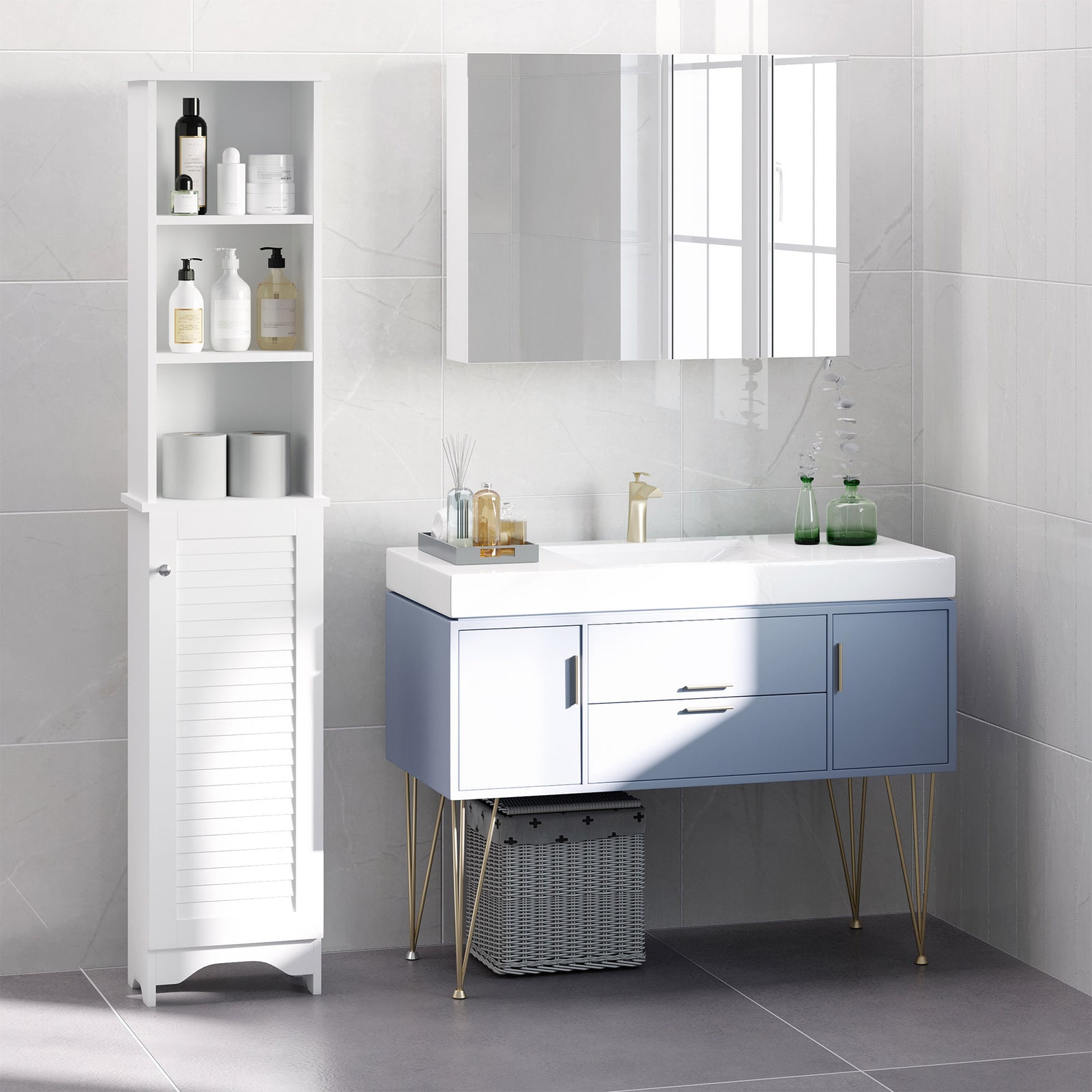 Freestanding Slimline Bathroom Storage Cabinet W/ 6 Shelves