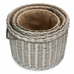 Set Of 3 Wicker Grey Wash Round Hessian Lined Log Basket