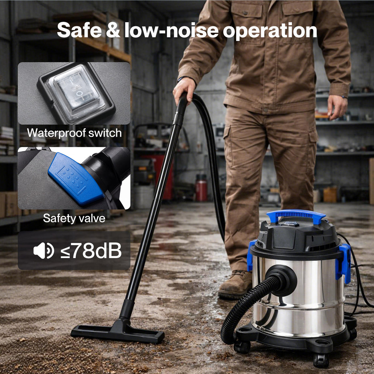 Wet Dry Vacuum Cleaner 20l 1200w Blowing Function Powerful Industrial | Blue