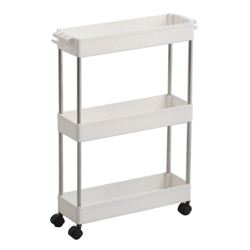 Slim Rolling Storage Cart Corner Storage Rack Shelf Plastic | Small | White