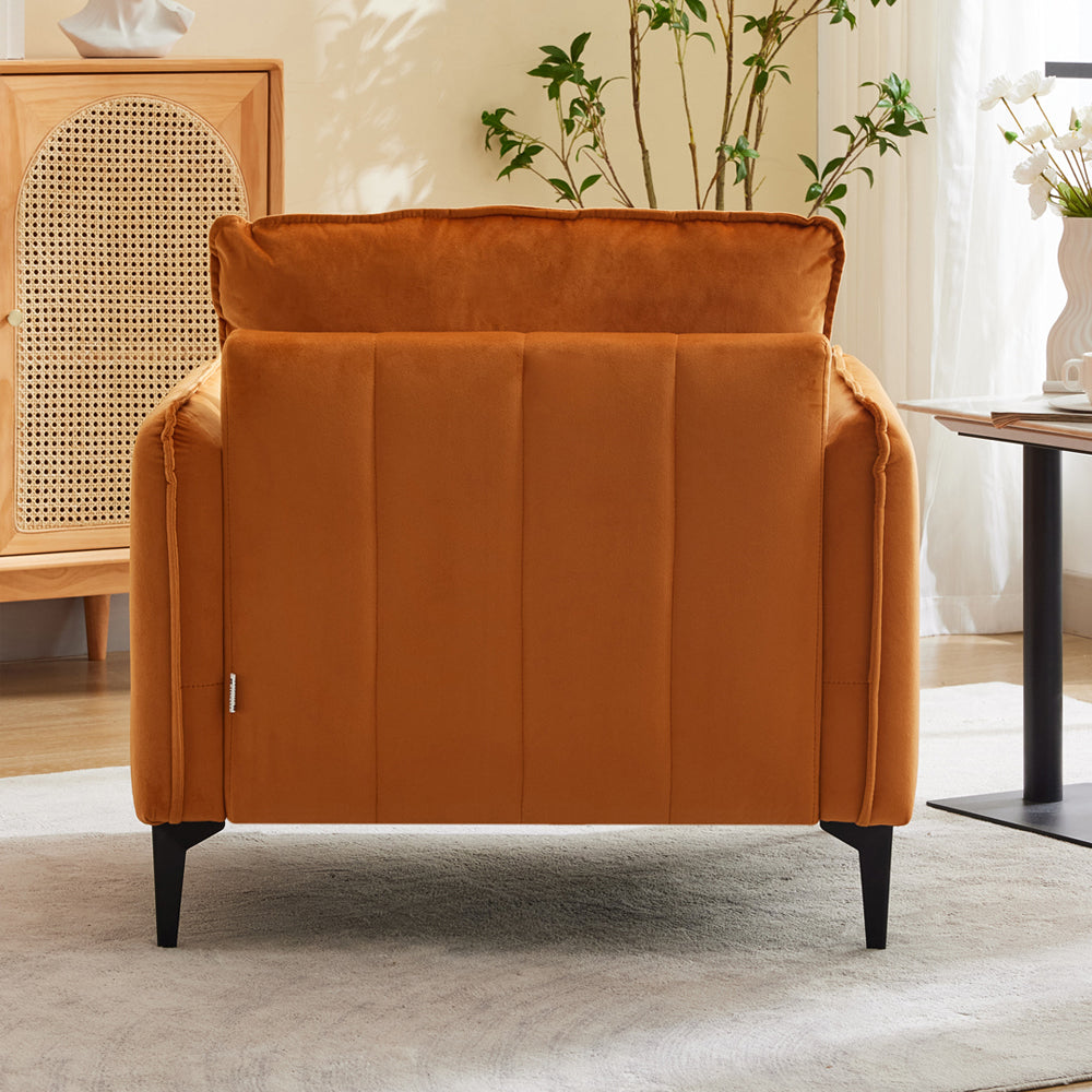 Contemporary Velvet Upholstered Armchair With Supportive Cushions | Orange