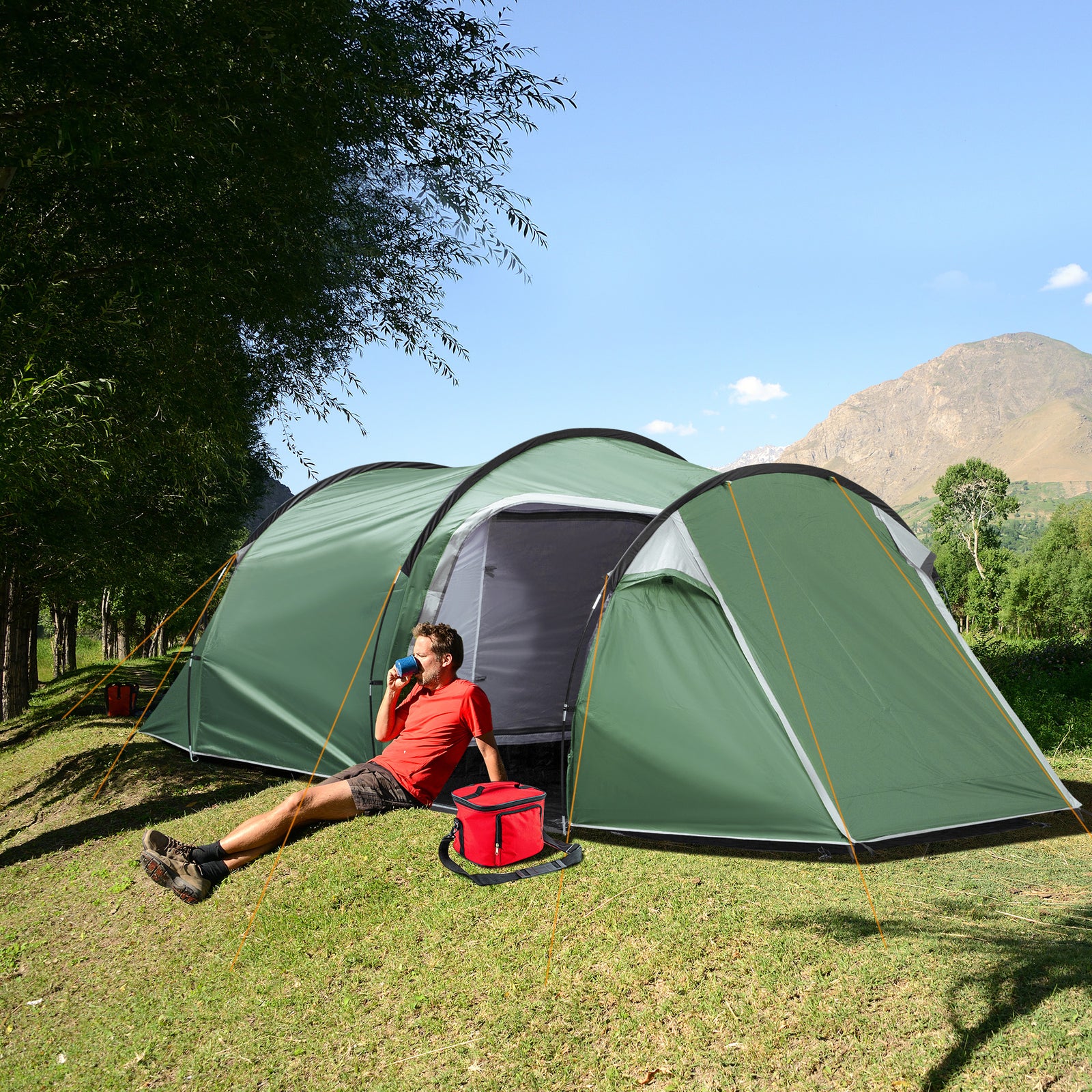 3 Man Camping Tent 2 Rooms Porch Vents Weather-resistant | Green