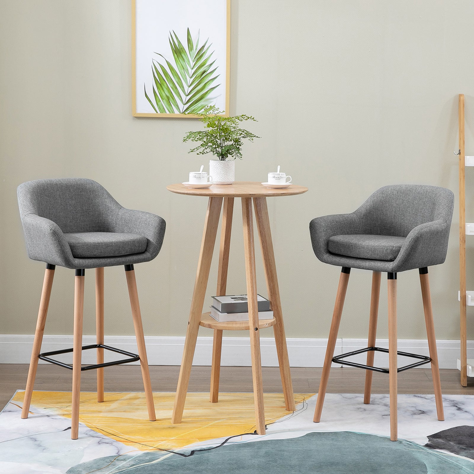 Upholstered Bucket Seat Bar Stools W/ Wood Legs