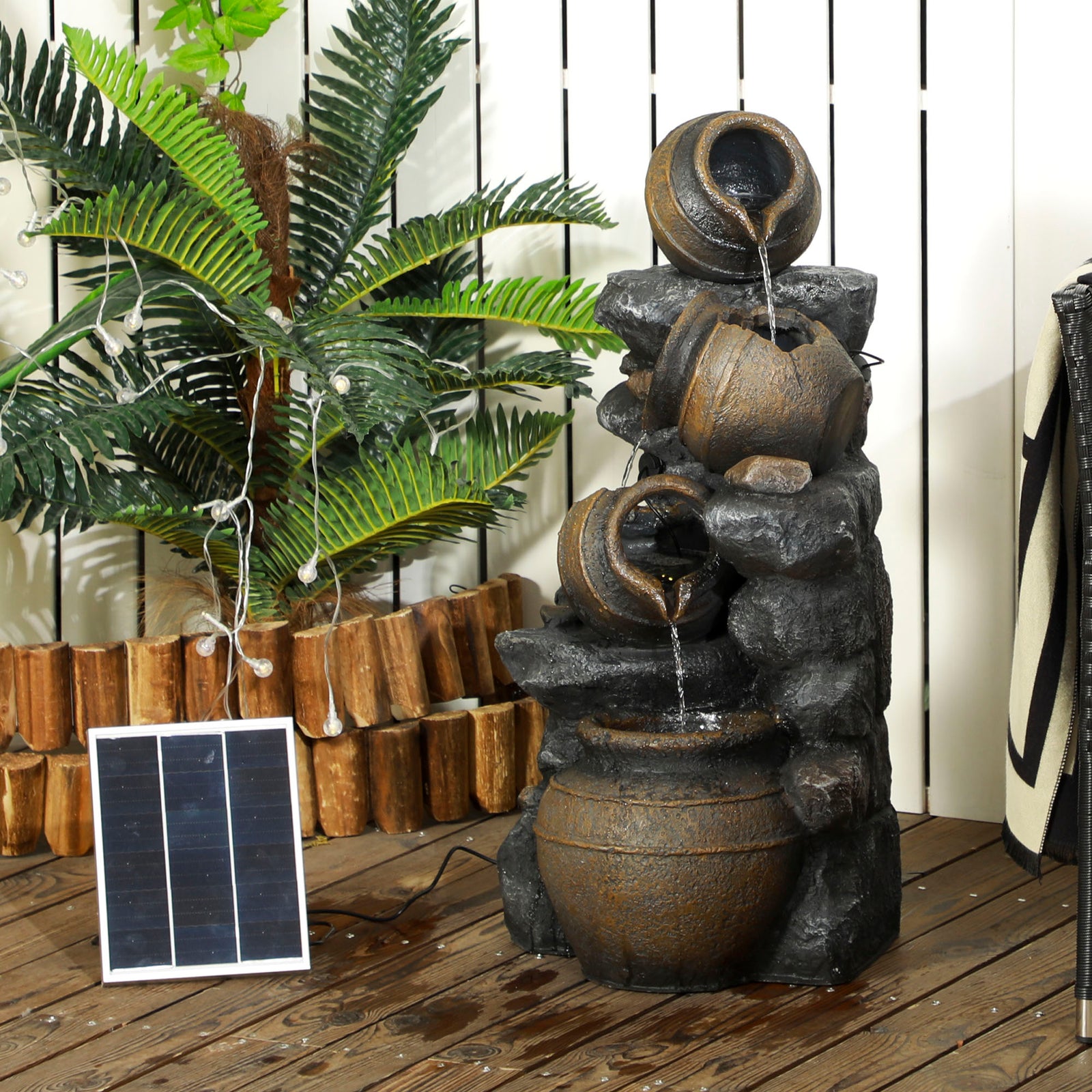 Solar Garden Water Feature, Led Lights, 4 Tiers, 72cm