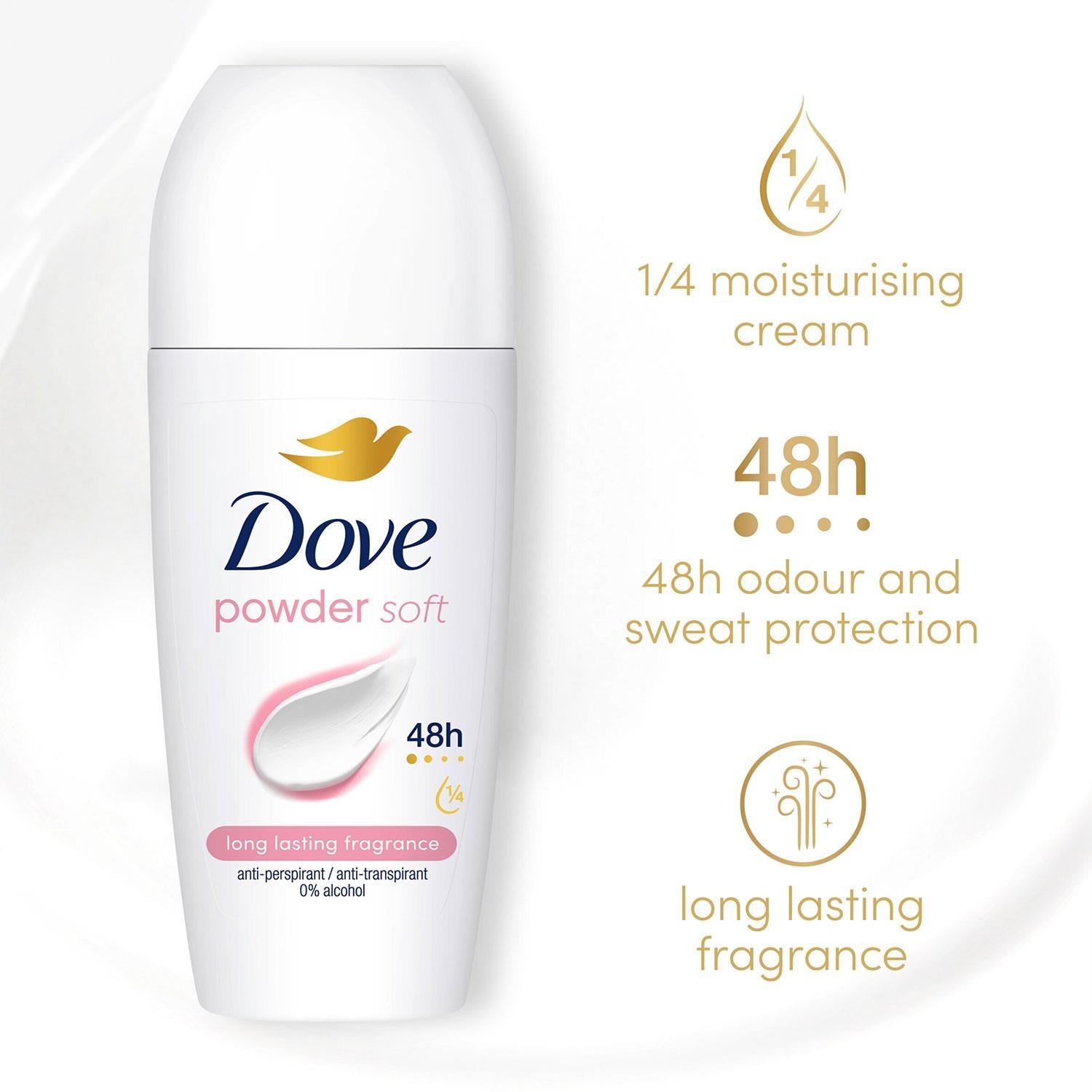 Powder Soft Roll On Anti-Perspirant with 48H Long Lasting Fragrance 50ml, 3pk