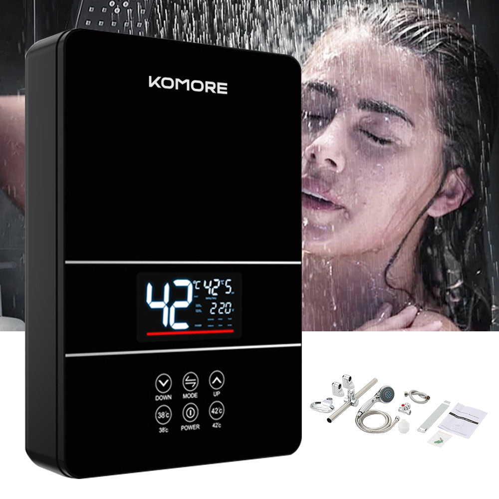 6kw Instant Electric Water Heater – Compact, Safe, Touch-controlled With Shower Kit | Black
