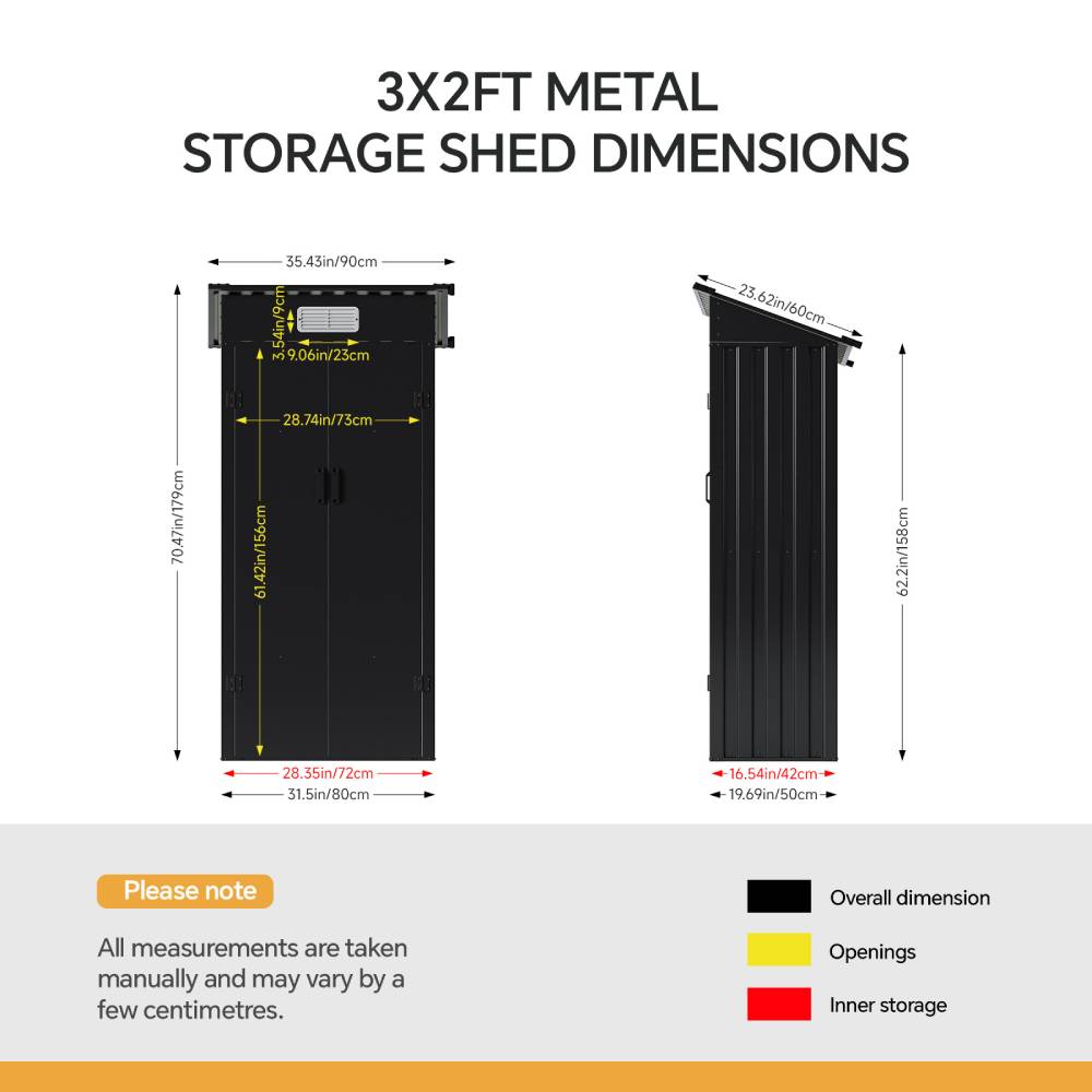 3x2ft Outdoor Metal Garden Storage Shed Small Garden Shed | Black