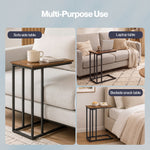 Levede Side Table C Shaped Space Saving For Sofa Bedroom Rustic Brown