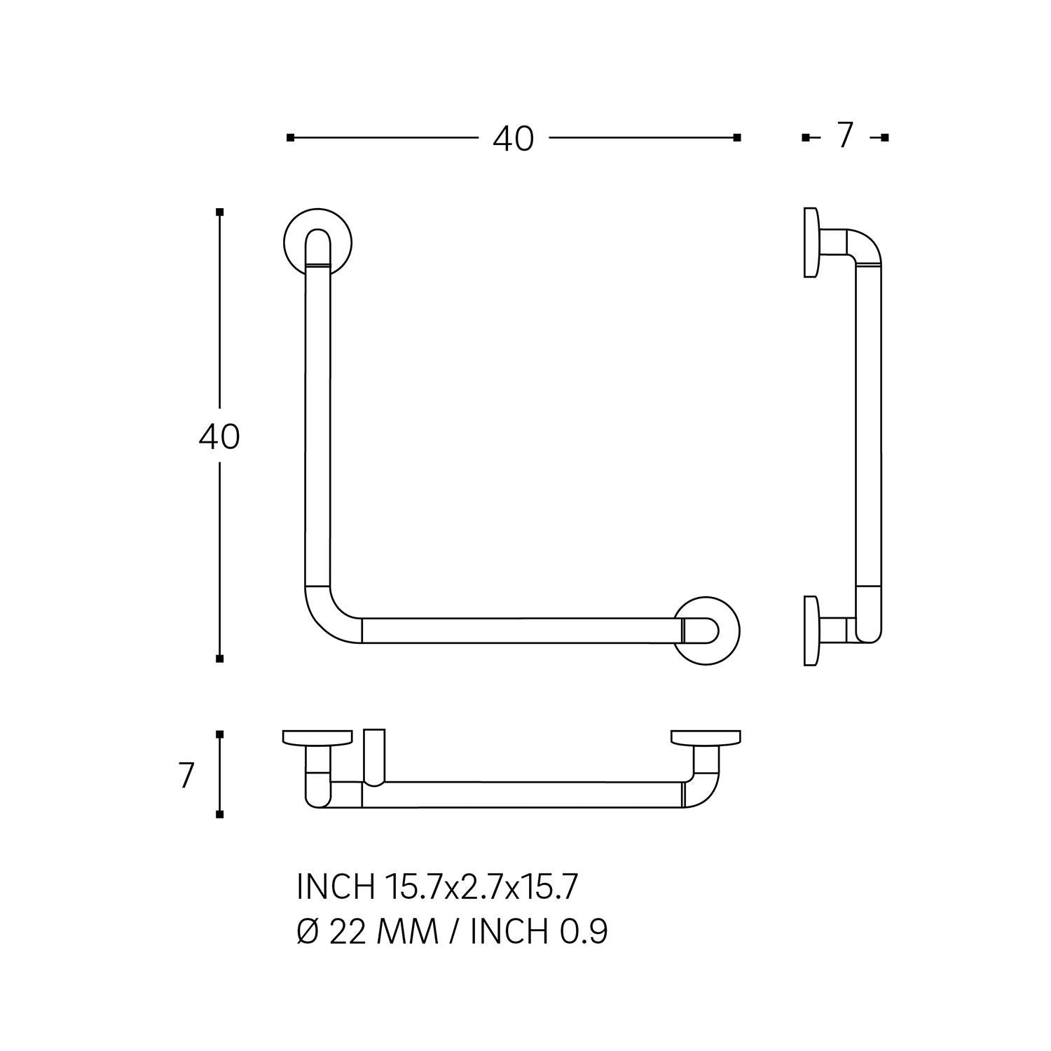 Grab Rail 40cm Elbow Shape Matt Black Up To 150kg Architect Collection
