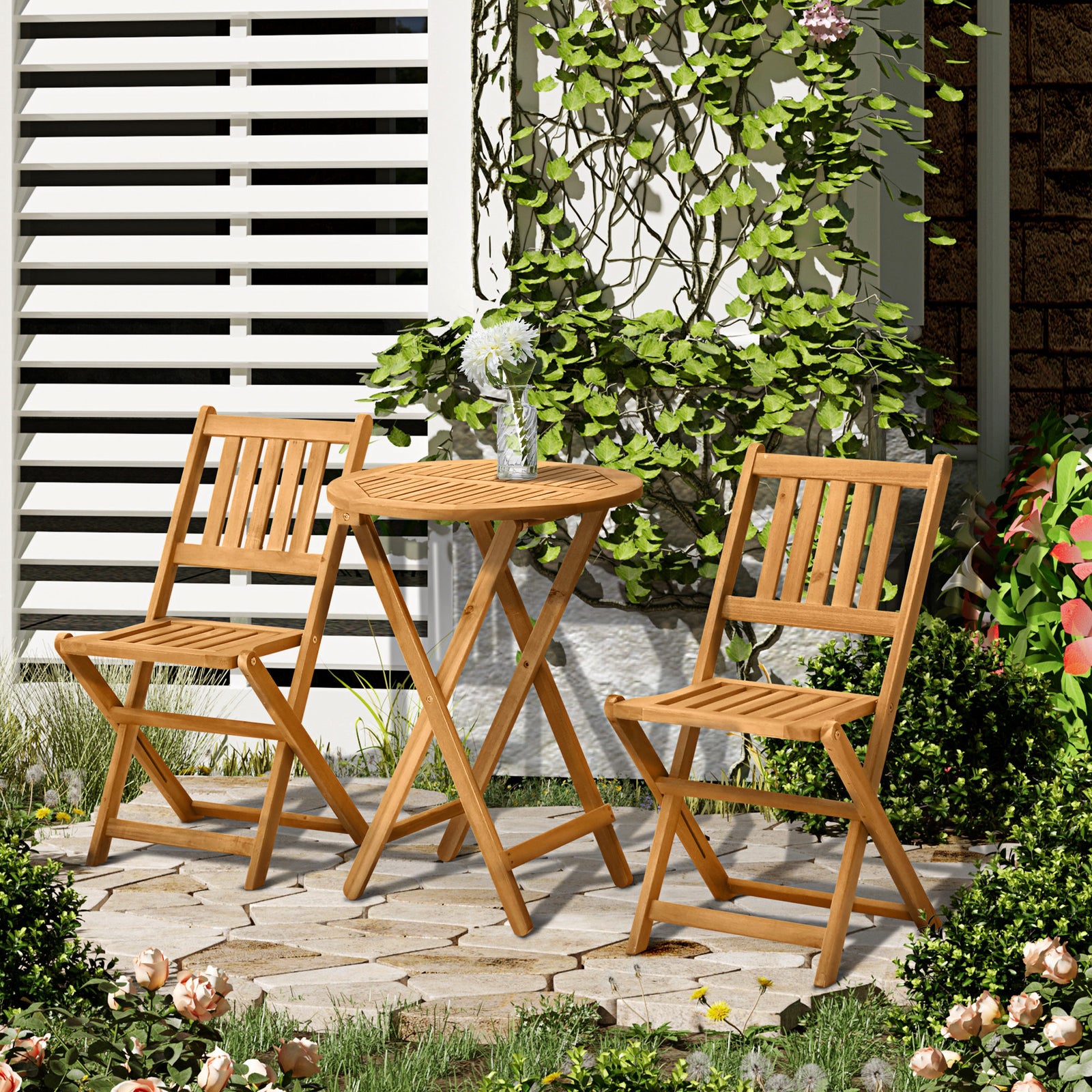 Folding Patio Bistro Set Of 3 Dining Table Set With 2 Chairs
