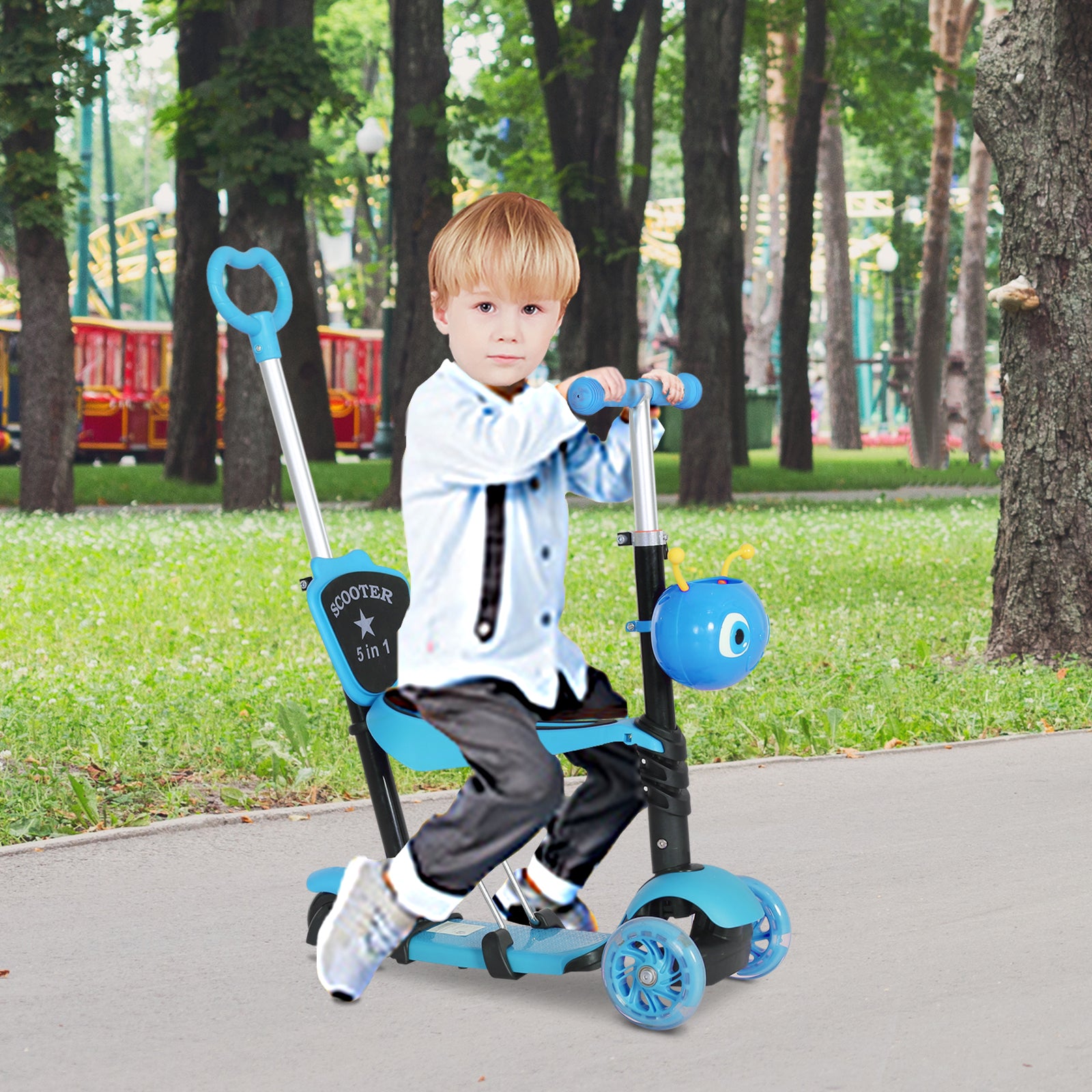5-in-1 Kids Baby Toddler Kick Scooter Removable Seat Height Adjustable | Blue