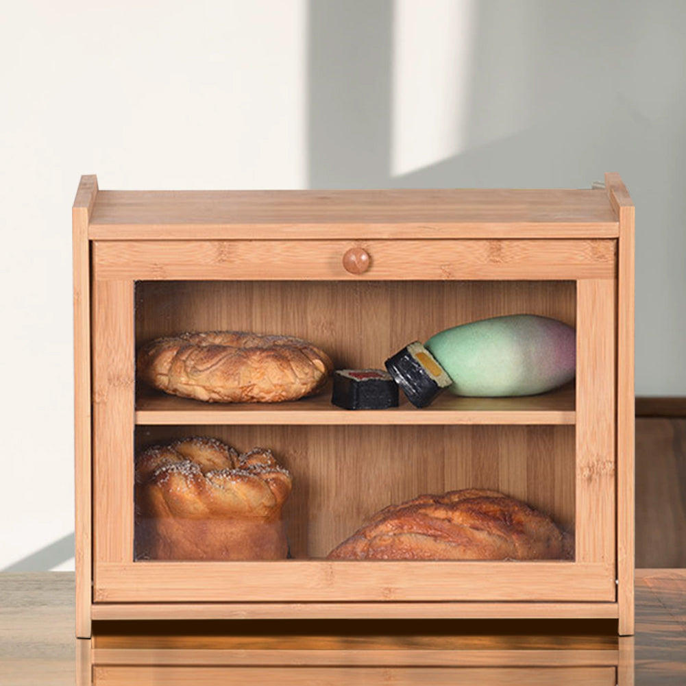 2-tier Bamboo Bread Box For Kitchen Counter