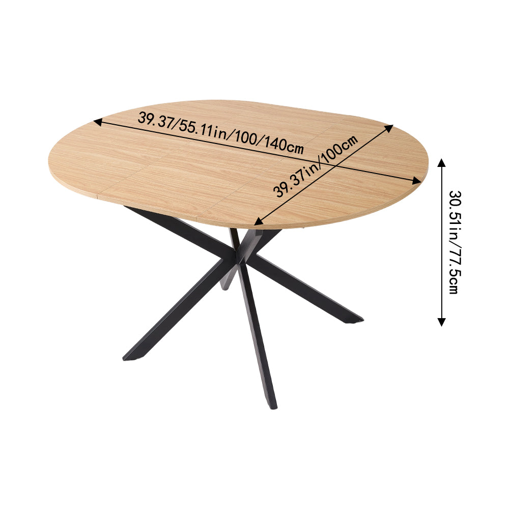 Extendable Dining Table With Melamine-faced Mdf Tabletop And Metal Legs