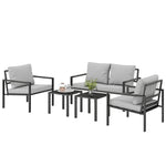 Outsunny 5 Piece Metal Garden Furniture Sofa Set With Cushions, Light Grey