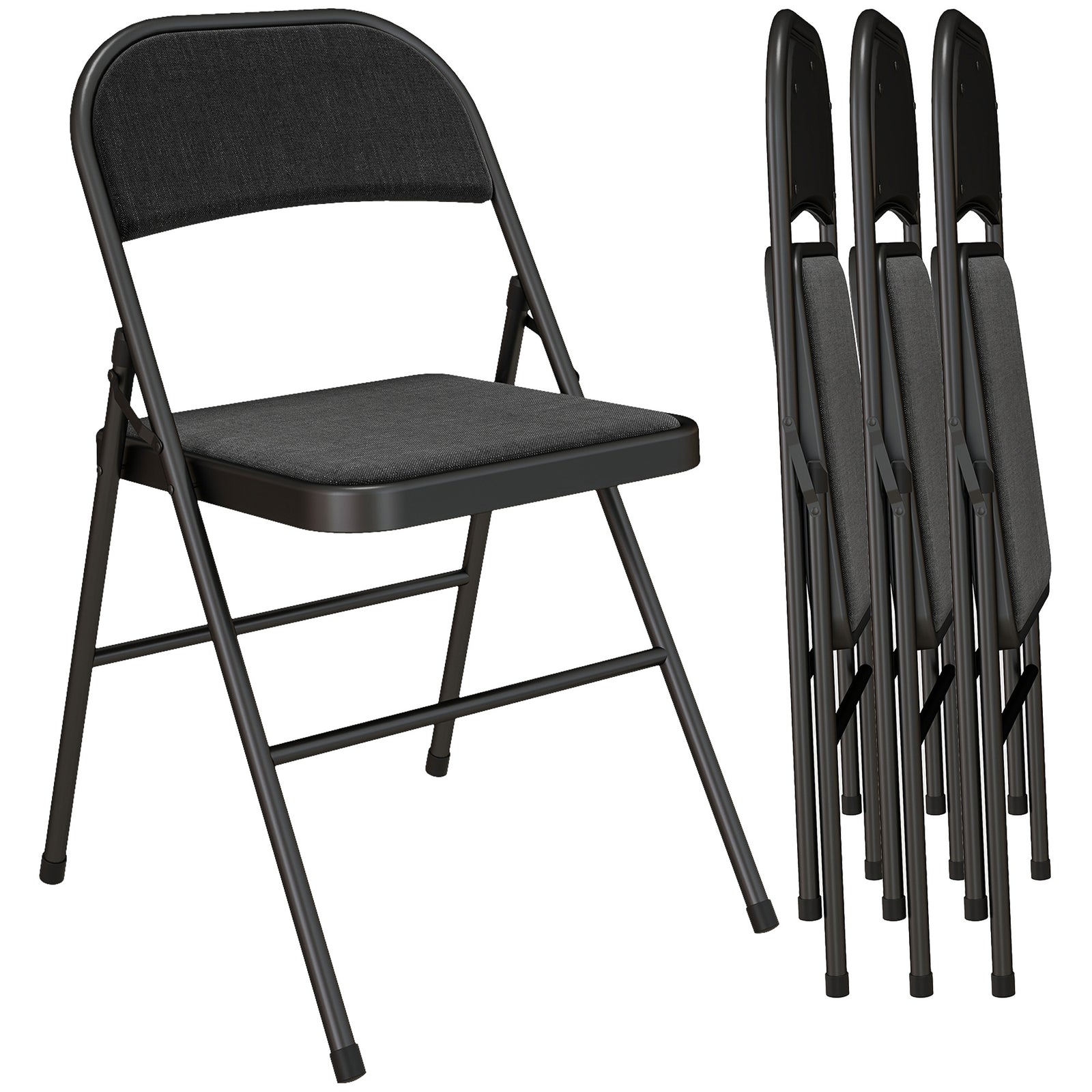 HOMCOM 4 Pack Linen-look Padded Folding Chairs With Cushioned Seat Black