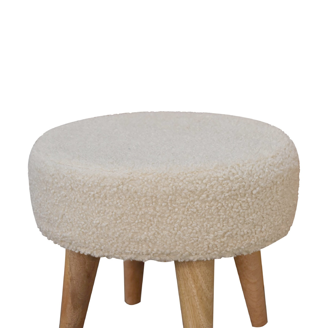 Solid Mango Wood Cream Boucle Petite Footstool