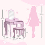Dressing Table With Mirror And Stool, Drawer, Storage Boxes, Cloud Design | Pink