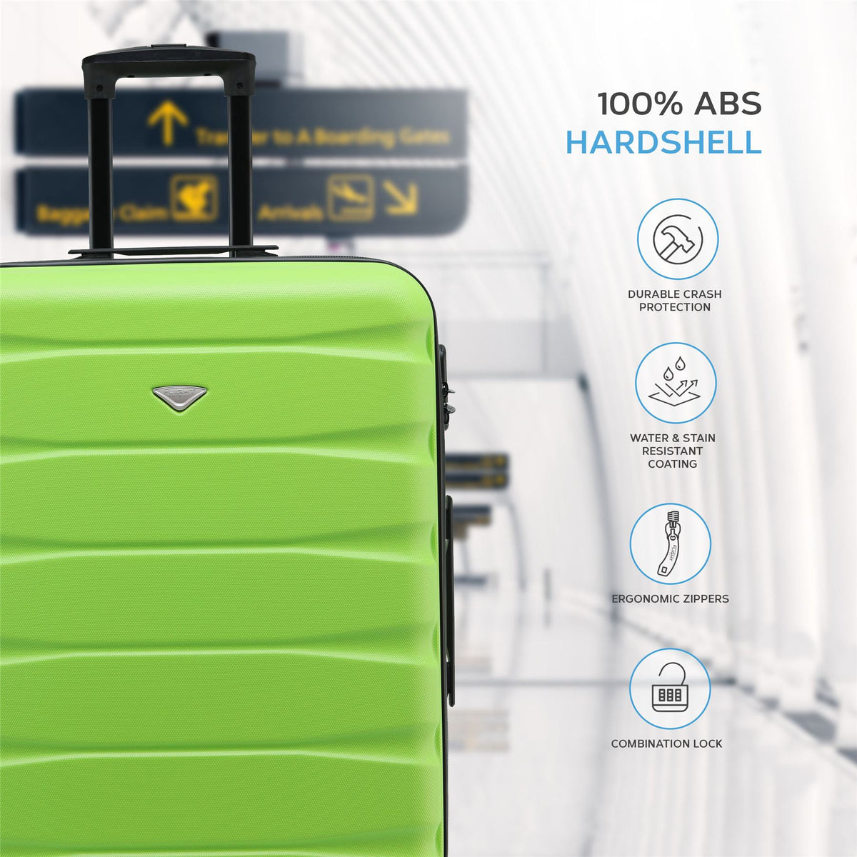 Set Of 3 Hard Shell Suitcase Cabin & Check In Cases With Tsa Lock - Overhead Cabin With Medium & Large Check-in Bag | Set of 3 | Emerald Green