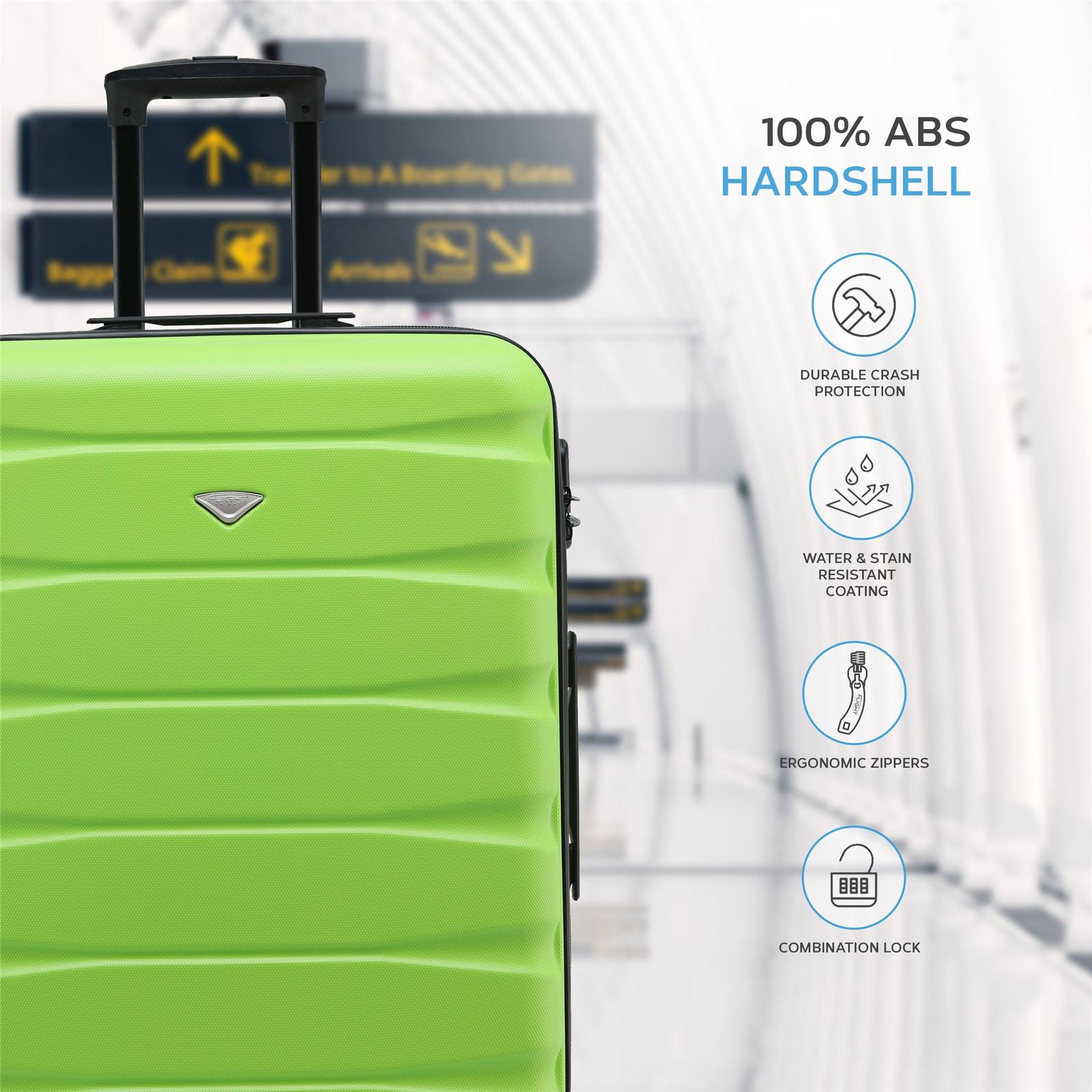 Set Of 3 Hard Shell Suitcase Cabin & Check In Cases With Tsa Lock - Overhead Cabin With Medium & Large Check-in Bag | Set-of-3 | Emerald Green