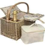 Wicker Double Lidded Fitted Picnic Basket | 2 Person | White