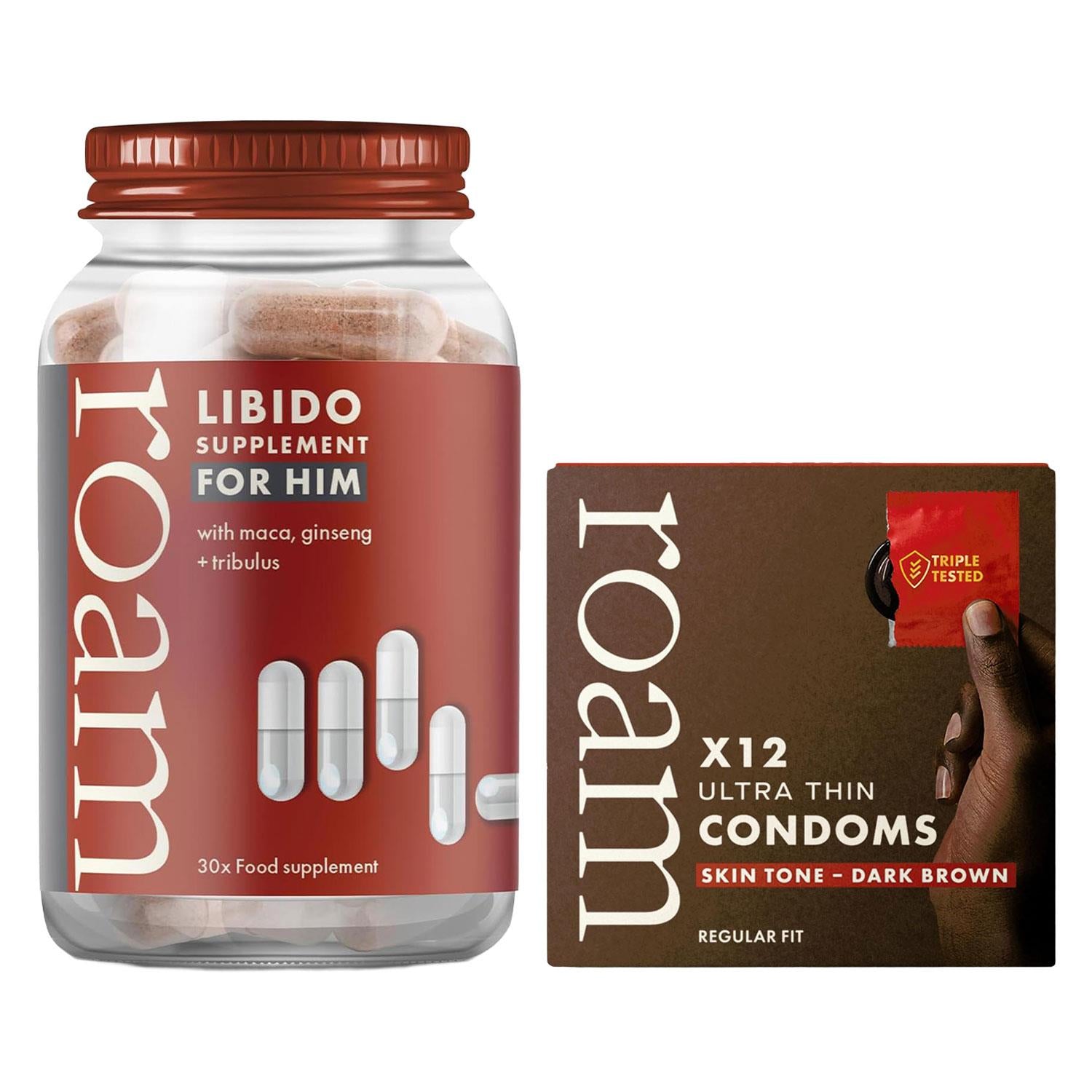 Libido For Him & Dark Brown Condom Bundle Performance Boost Energy Pack