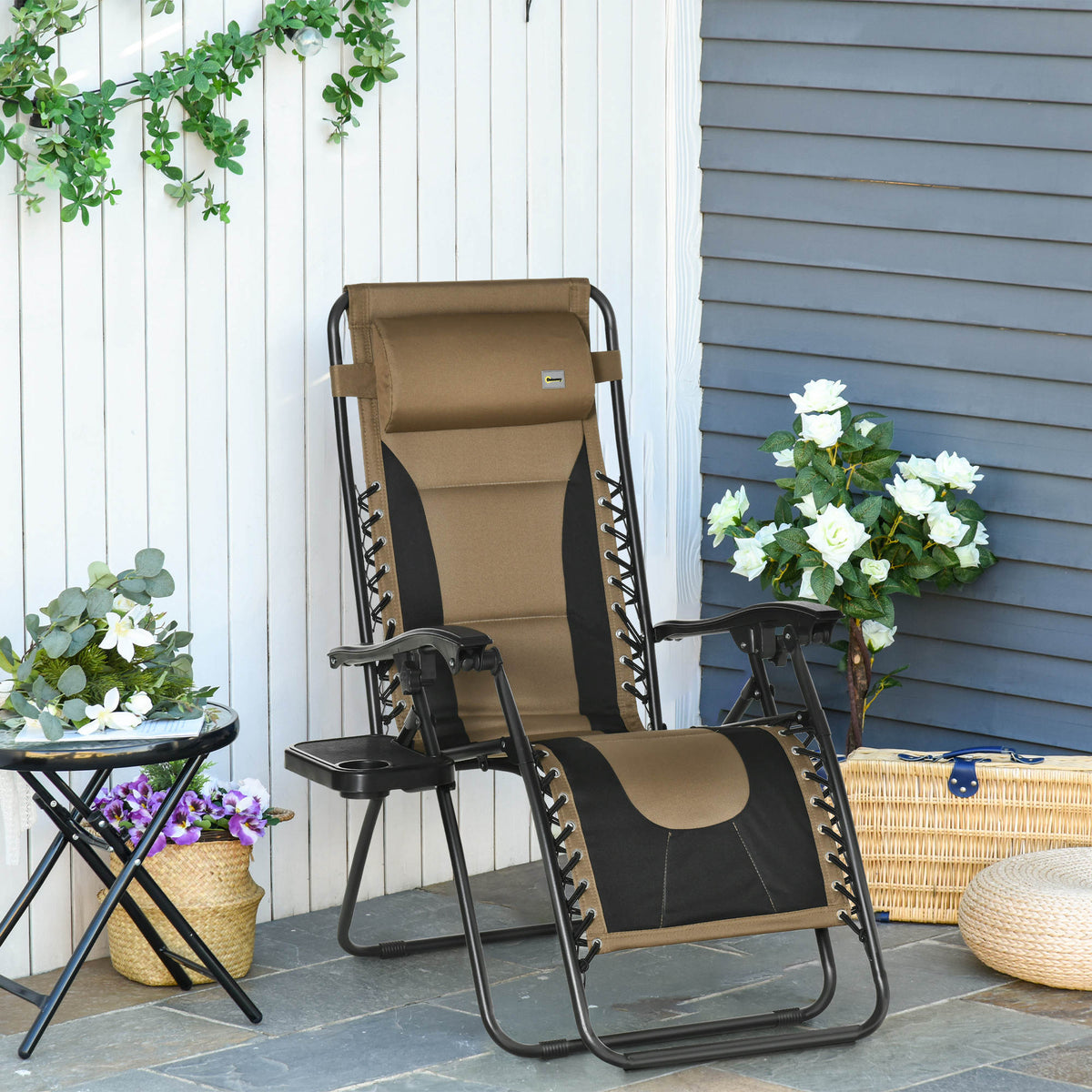 Zero Gravity Lounger Folding Recliner Chair W/ Cup Holder | Set of 1 | Brown