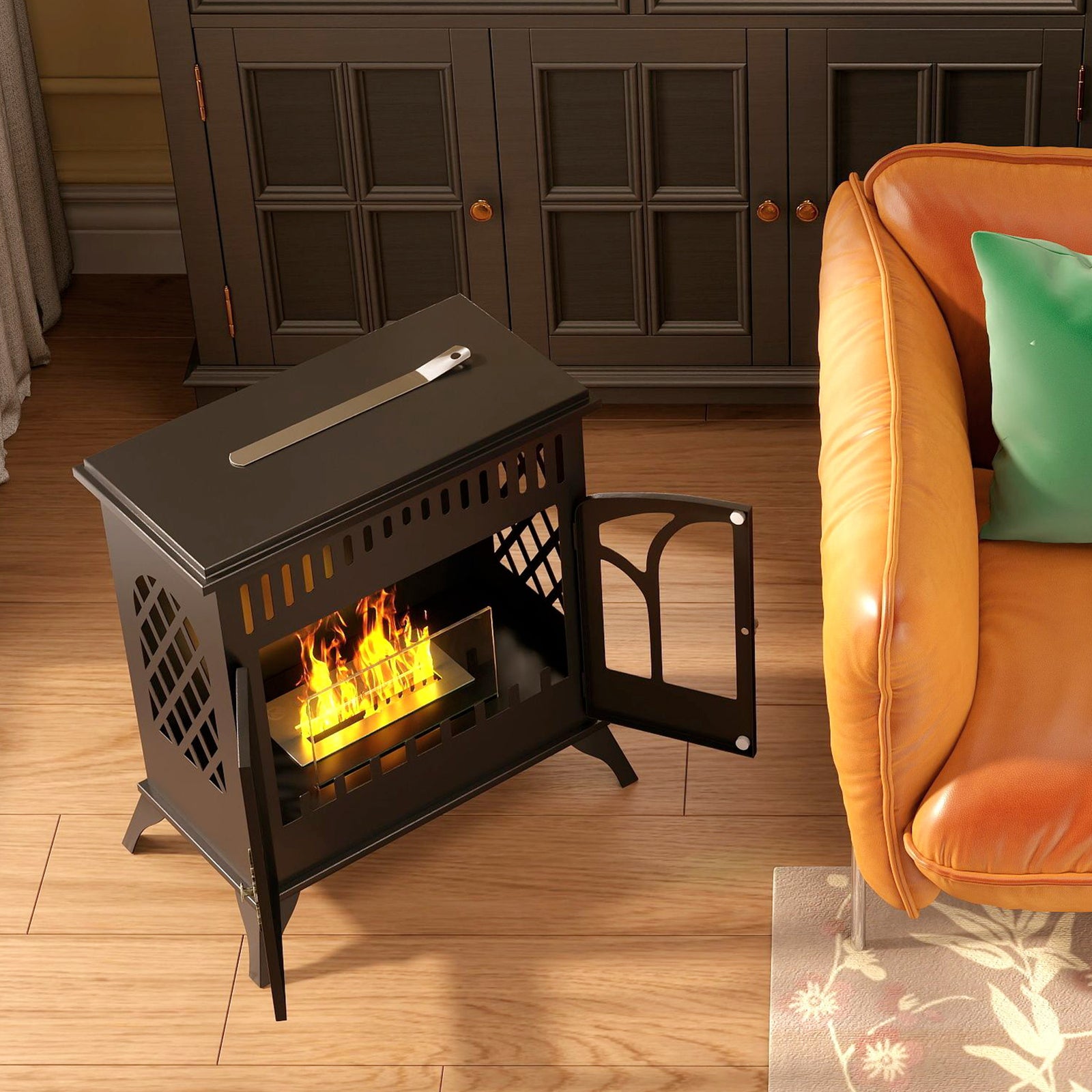 22" Bio Ethanol Fireplace Stove, Ethanol Fire Burner With Door