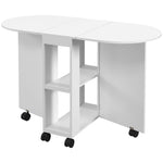 Folding Dining Table With 2-tier Shelves, White