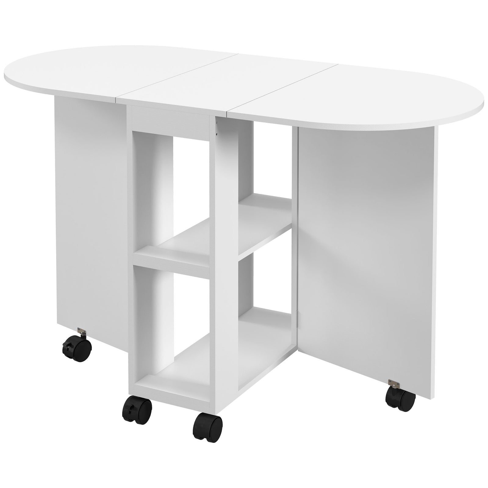 Folding Dining Table With 2-tier Shelves, White