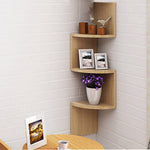3/5-tier Wooden Floating Corner Shelf Wall Mounted Tiered Zigzag Corner Shelves | Small | Brown