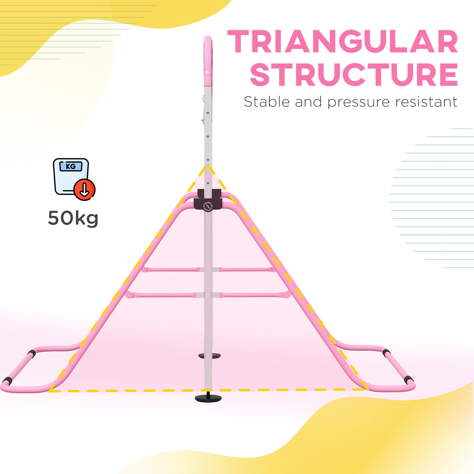 Adjustable Height Foldable Kids Gymnastics Bar With Non-slip Mats | Pink