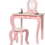 Kids Dressing Table With Mirror, Stool, Drawer, Girls Vanity Table | Pink
