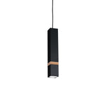 Vidar Black Pendant Lamp 1xgu10 Hand Made Modernist Cuboid Design With Natural Wooden Insert