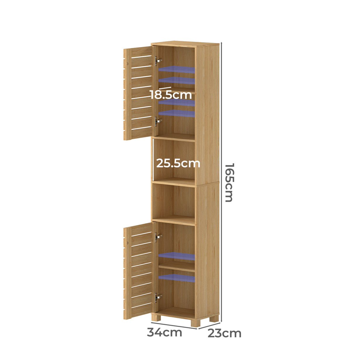 Bathroom Storage Cabinet Hallway Tall Cupboard Adjustable Shelf Oak
