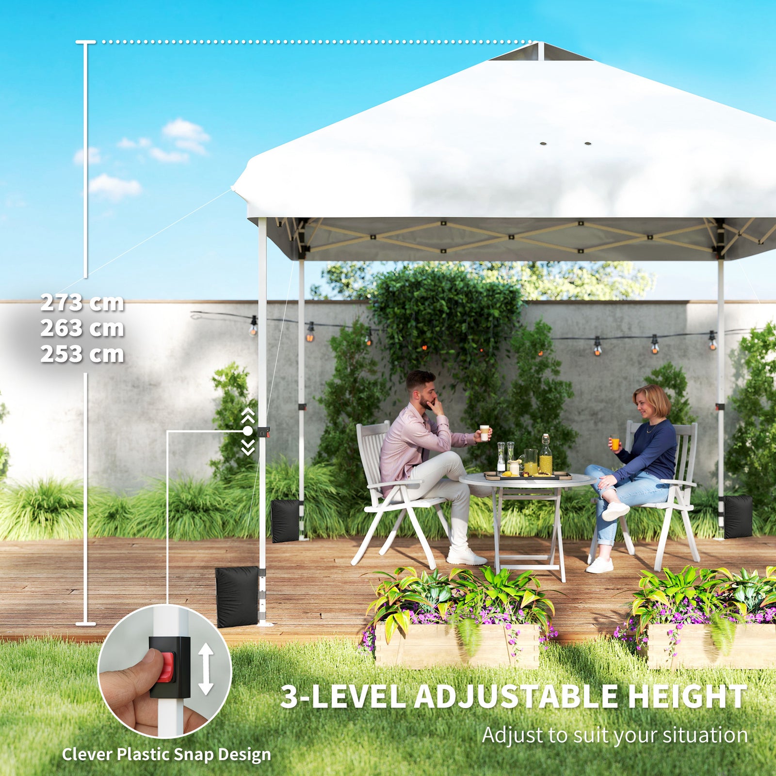 3x3 M Pop Up Gazebo W/ Wheels, One-touch Party Tent | White