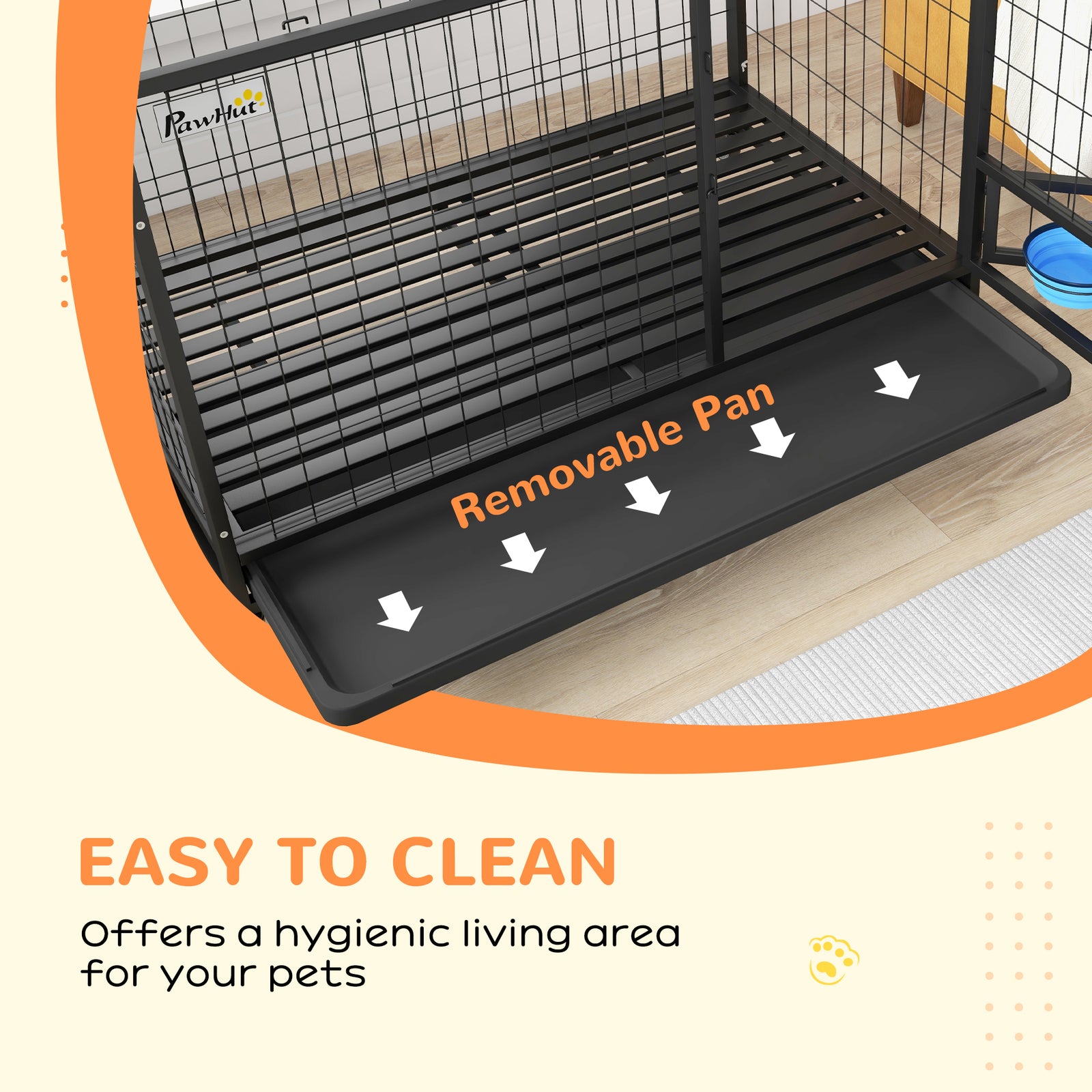 Heavy Duty Dog Crate W/ Bowl Holder, Openable Top