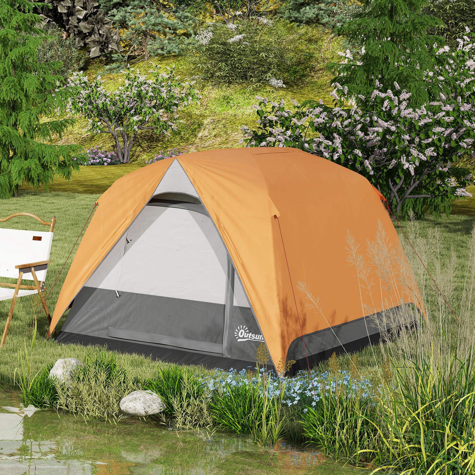 3-4 Person Dome Tent, Easy Setup, Mesh Windows | Orange