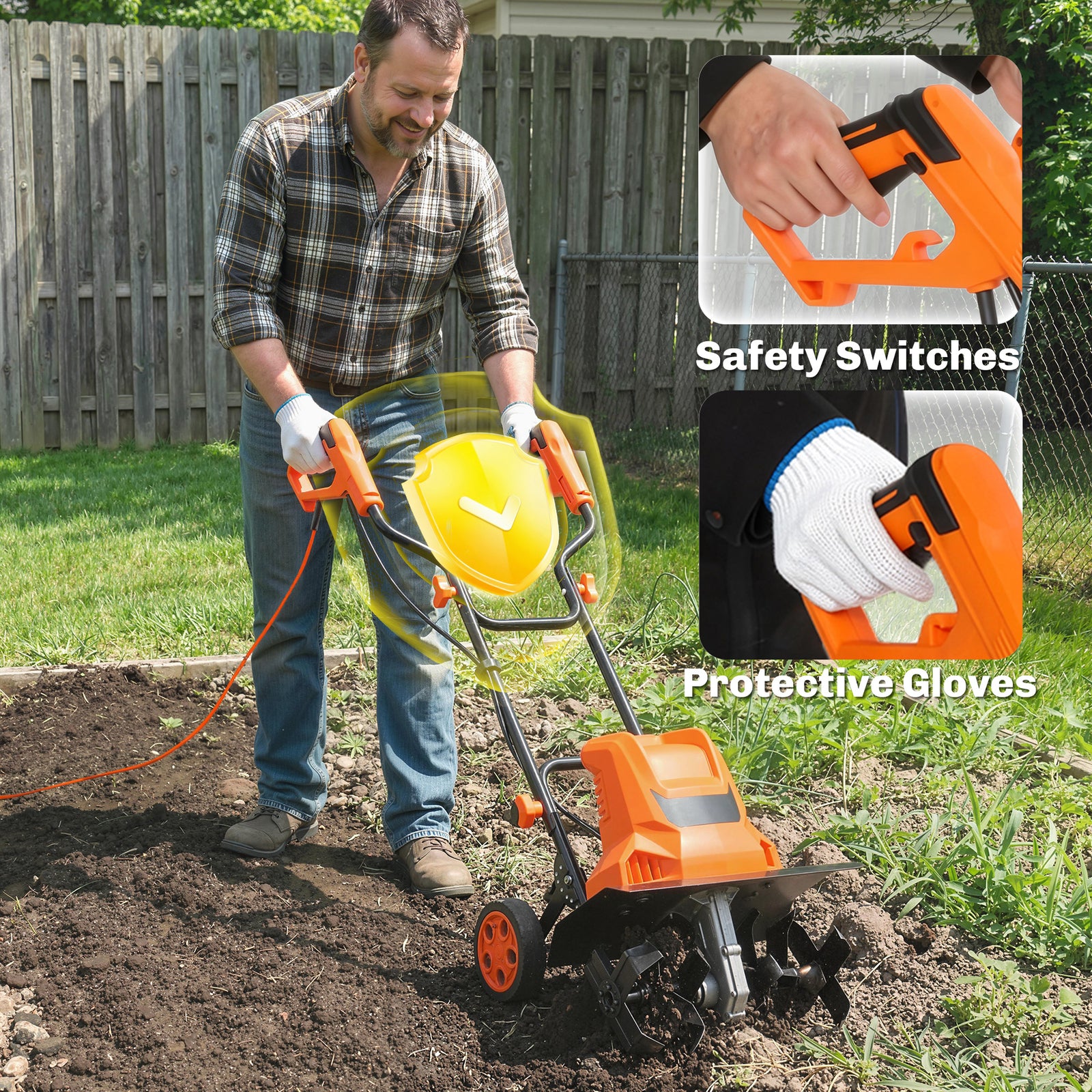 Outsunny 1500w Electric Tiller With 40cm Working Width, 20cm Tilling Depth