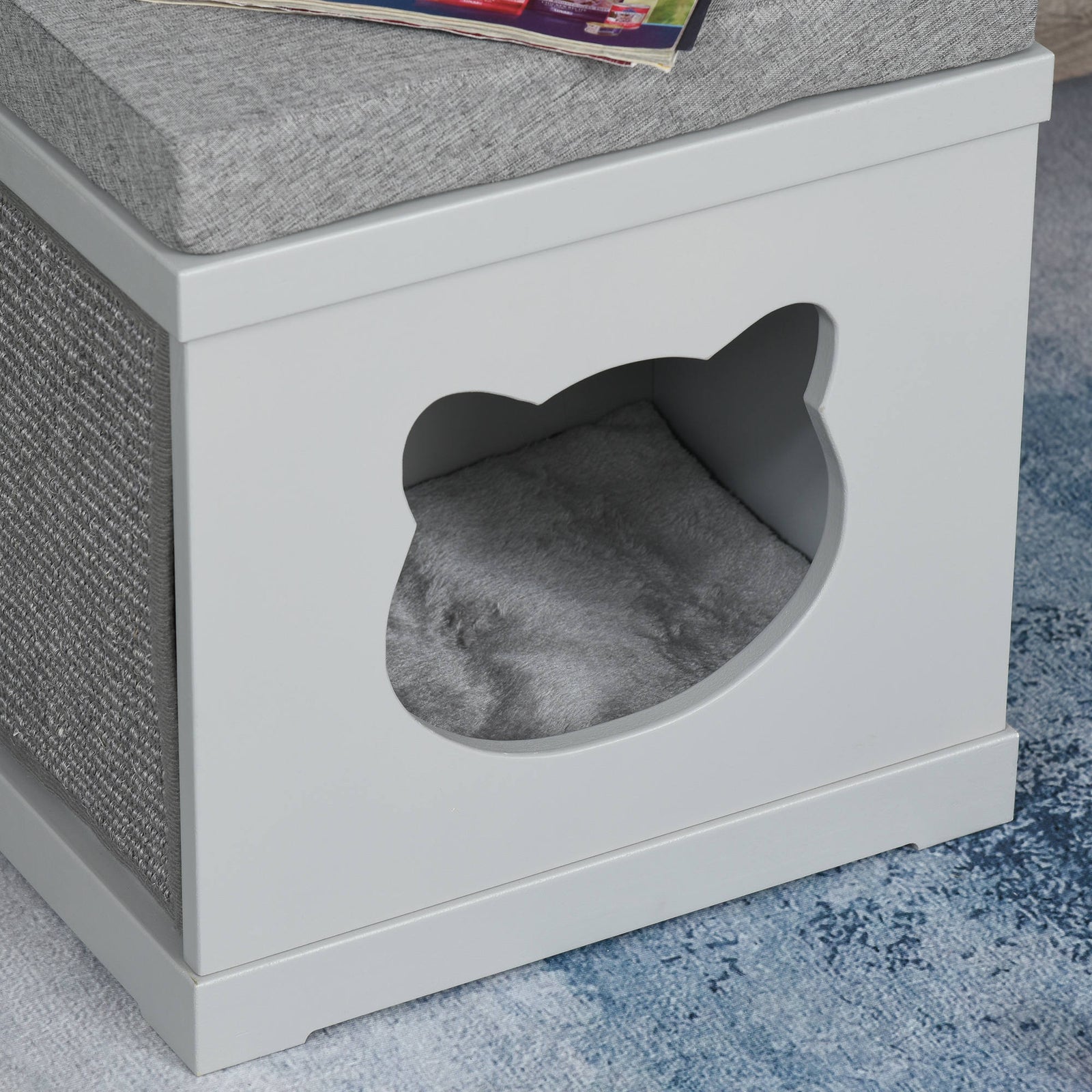 Cat House Bed Kitten Cave Cube Indoor W/soft Cushion Sisal Scratching Pad