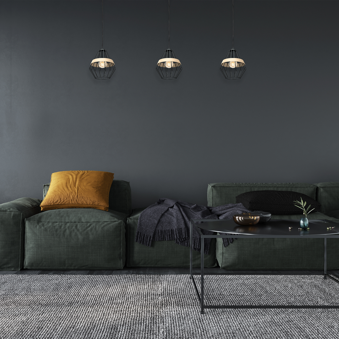 Cliff Black Pendant Lamp 1xe27 Hand Made Matt Black Cage Style Lamps With Natural Wood Detail
