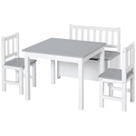 4-piece Set Kids Wood Table Chair Bench W/ Storage Function For 3 Years+ | Grey