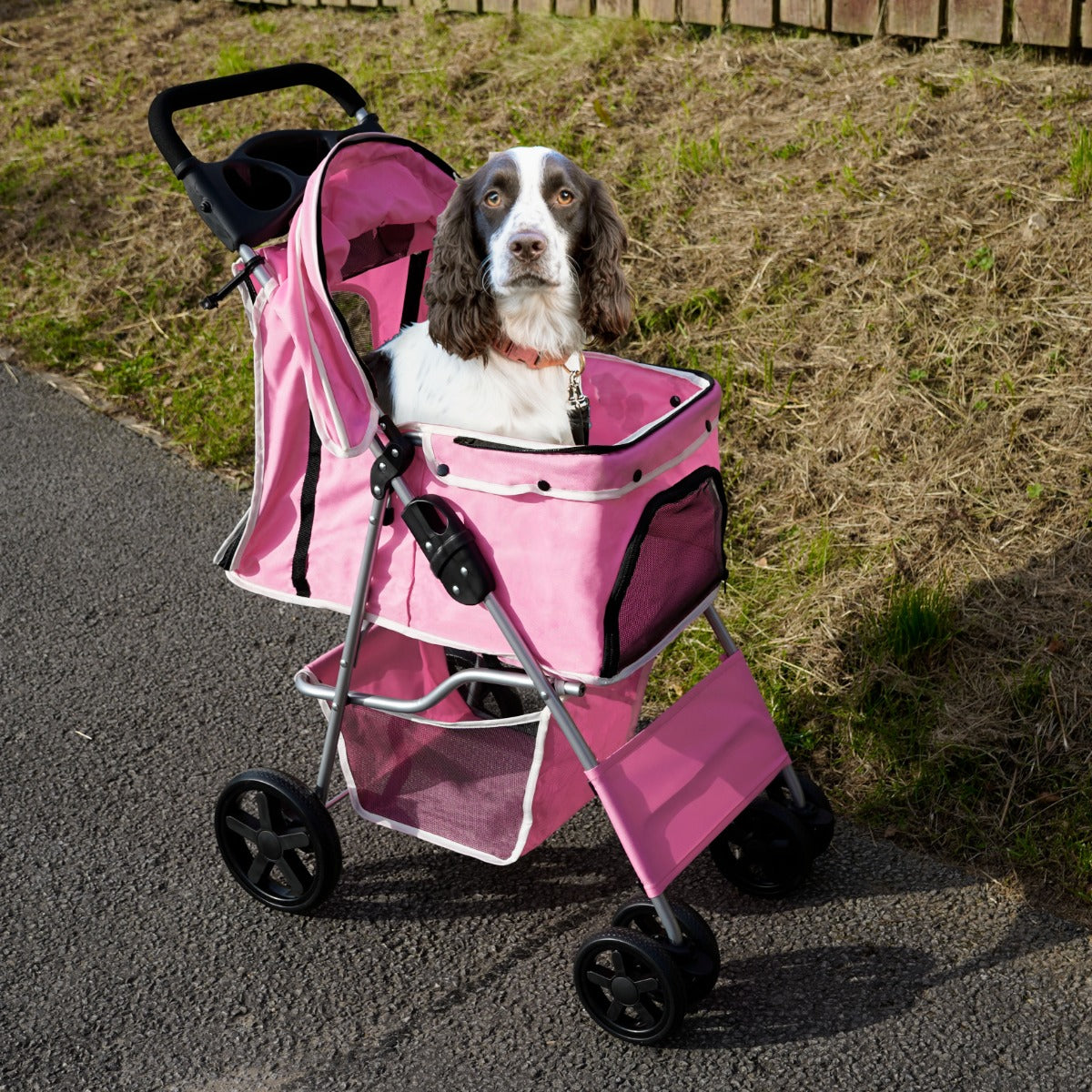 Pet Stroller With Rain Cover | Pink