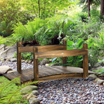 5ft Wooden Garden Bridge With Planters, Stained Finish